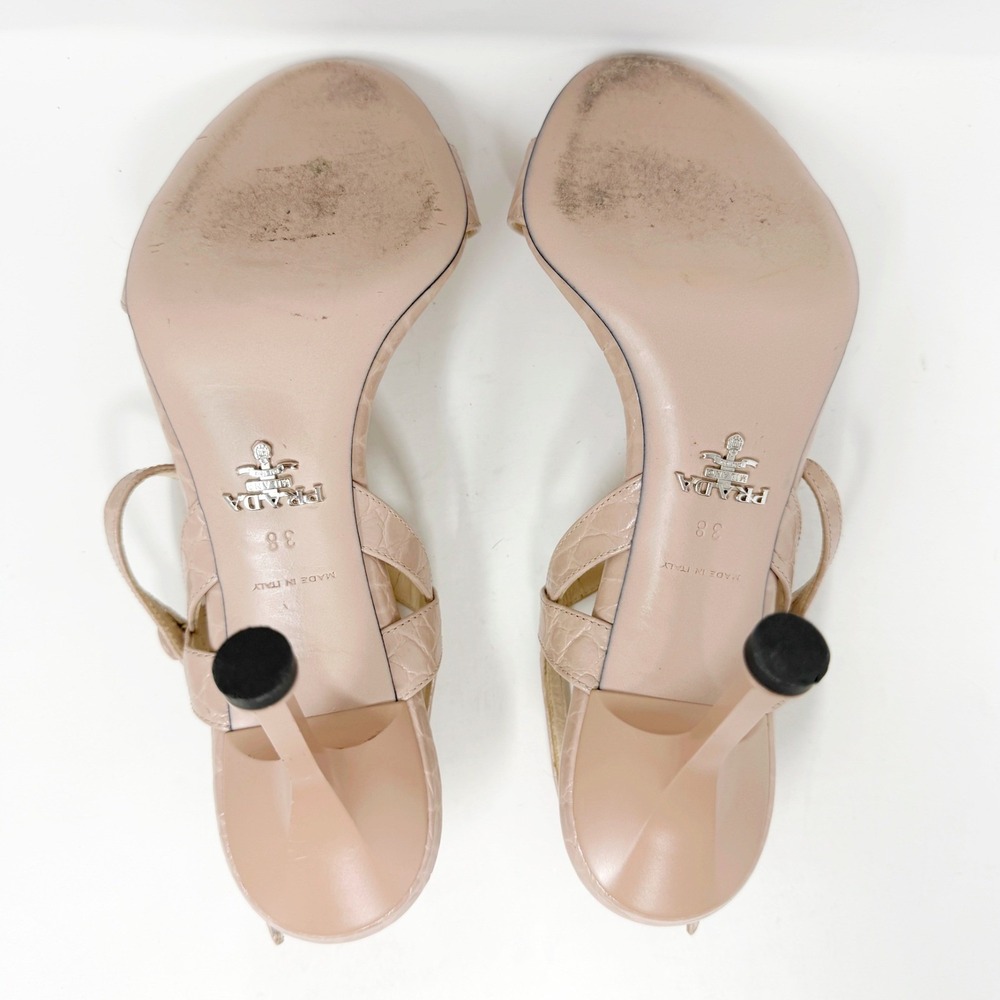 Prada Blush Pink Croc Embossed Leather T-Strap Sandals Heels EU 38 - Picture 8 of 10